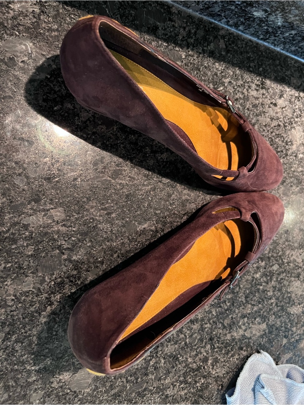 AEROSOLES Brown Suede Mary Jane Flats with Yellow Flower - Picture 5 of 7